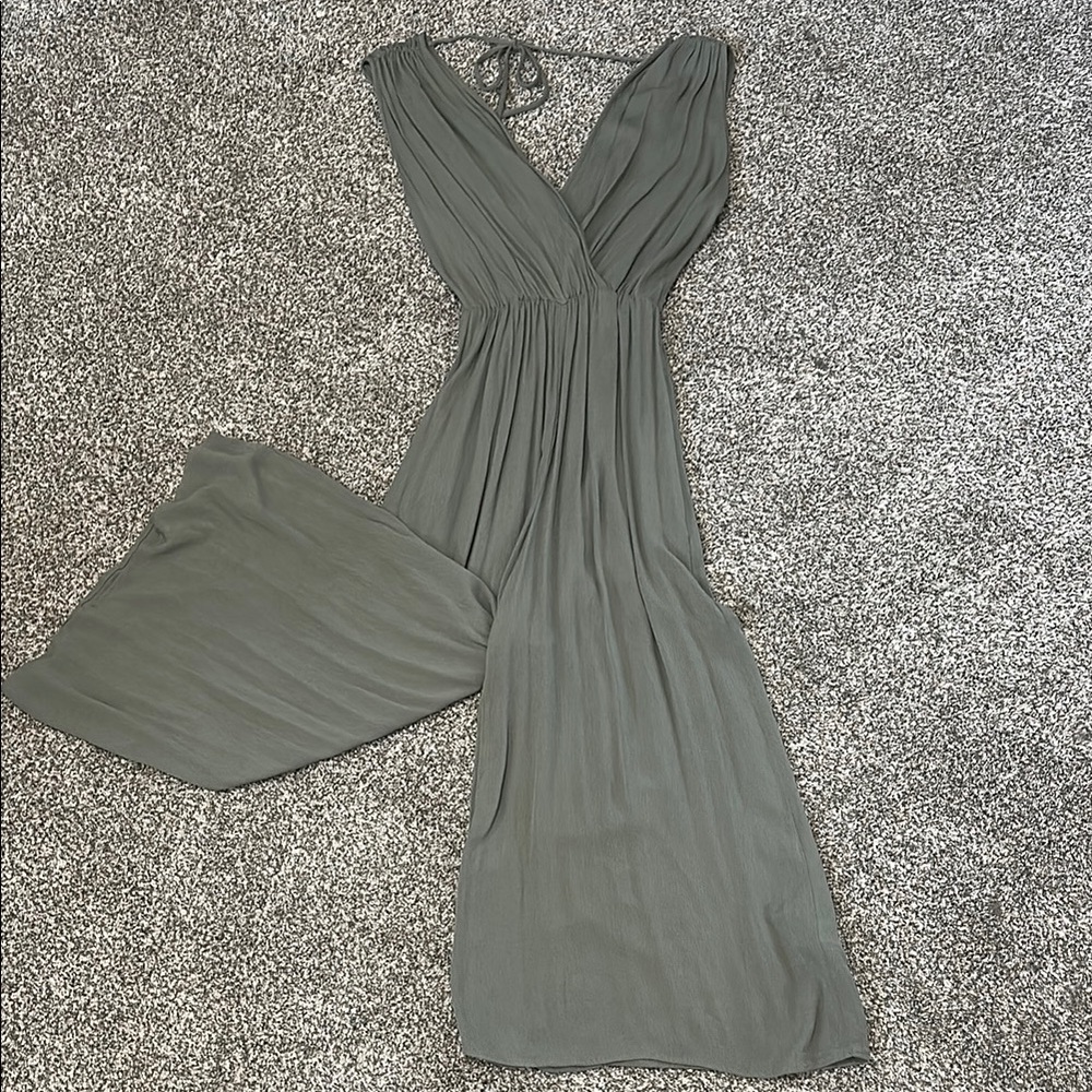Green Ruched Pleated Jumpsuit